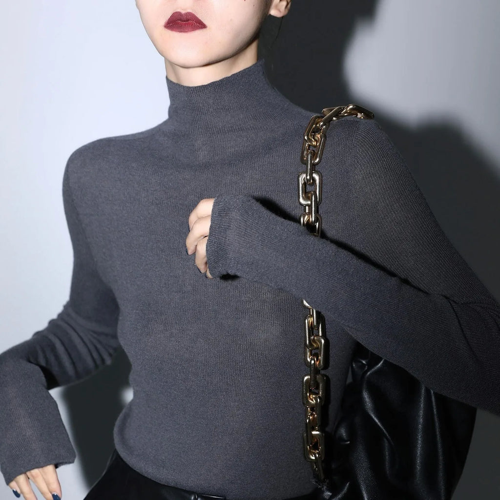 Mogas Luxury Cashmere Silk Seamless One-Shoulder Knitted Sweater Women's Autumn Winter Base Layer Fashionable Business Commut...
