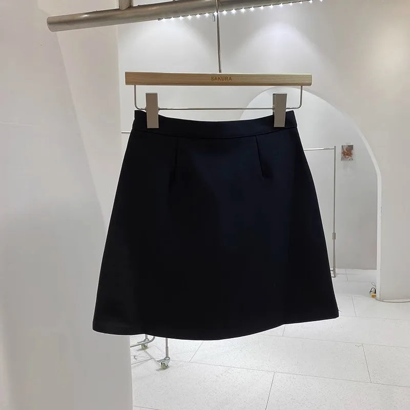 High Waist A-Line Mini Skirt Suit Women's Spring Outerwear Anti-Light Short Skirt Draping Pure Color Polyester Fiber