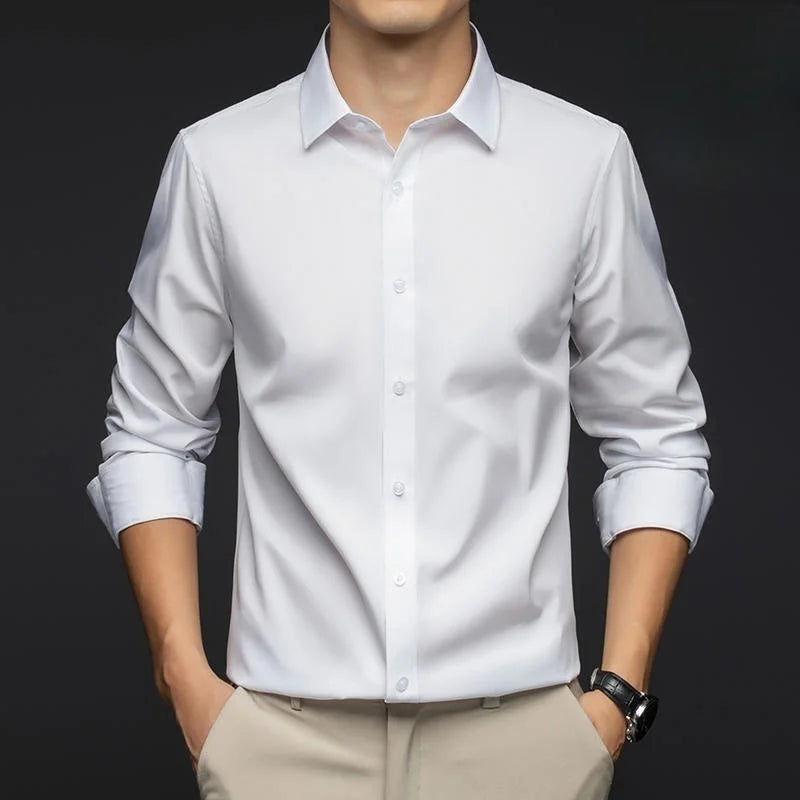 New Men Shirts Long Sleeve Dress Shirts For Men Slim Fit Camisa Social Business Blouse White Blue Office Shirt Male Clothing