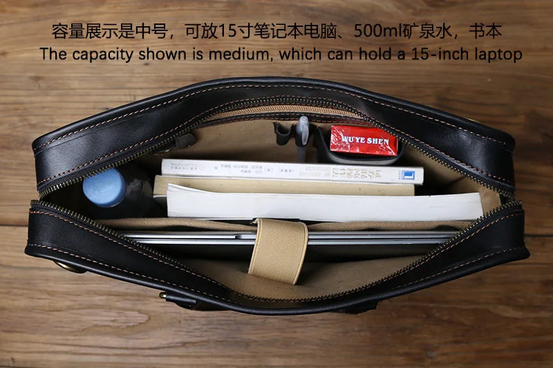 NZPJ Men's Briefcase Leather Handbag Retro Top Layer Cowhide Laptop Bag Crazy Horse Leather Shoulder Messenger Bag Luxury Bag