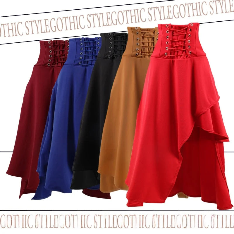 High Waist Gothic Skirt Half Length Irregular Long Skirt Five Colors Vintage Style Polyester Fabric Spring Summer Fashion
