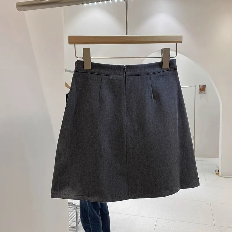 High Waist A-Line Mini Skirt Suit Women's Spring Outerwear Anti-Light Short Skirt Draping Pure Color Polyester Fiber