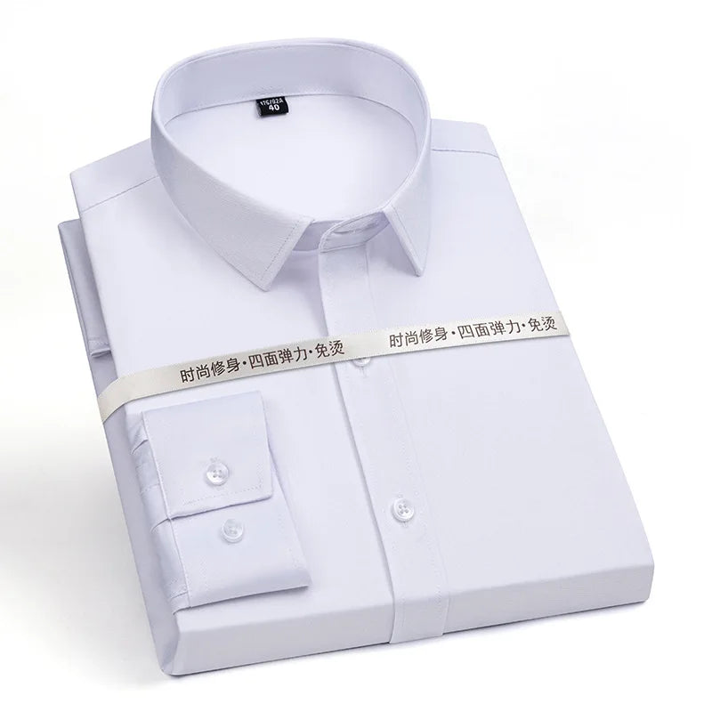 New Men Shirts Long Sleeve Dress Shirts For Men Slim Fit Camisa Social Business Blouse White Blue Office Shirt Male Clothing