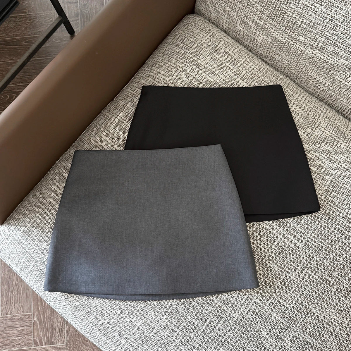 Gray Suit High Waist Short Skirt Women's Summer New Style Bodycon Mini Skirt Elegant Commute A-Line Polyester Polyester
