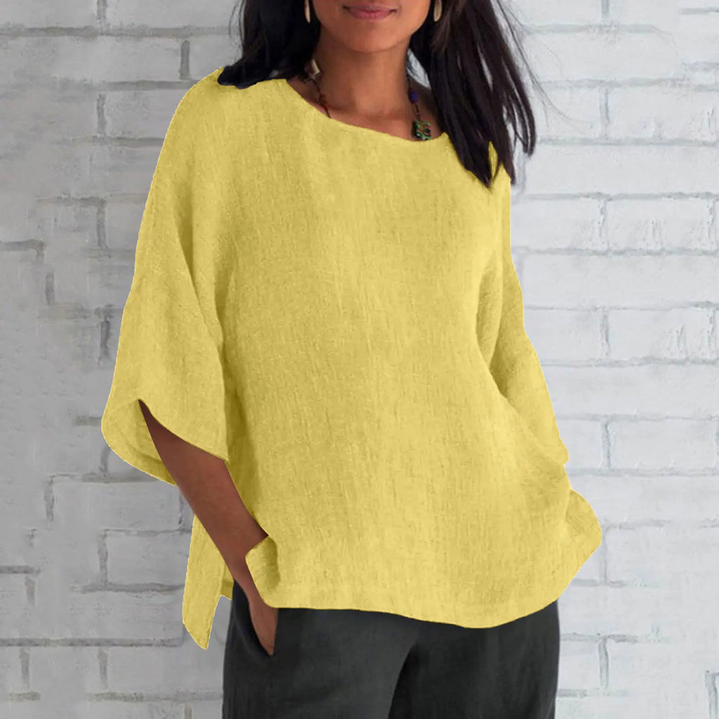 Hot Sale Of The Seasonwish Eaby Women's Cotton Linen Shirt round Neck Short Sleeve 25 Colors Casual Loose Fit Street Style Su...