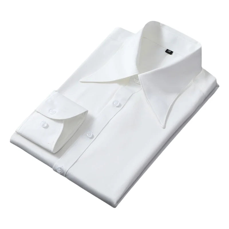 Men's Long Sleeve Business Shirt Fall Fashion French Style Big Collar Slim Fit Empire Collar Iron Free Breathable Machine Was...