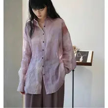 Asymmetric Button Side Split Long Sleeve Women's Shirt Le Home New Color Design Casual Commute Style Cotton British Style