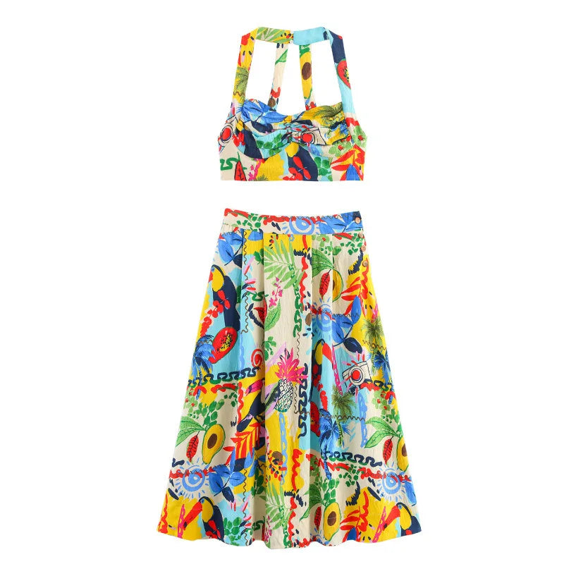 Fashionable Casual Tropical Print Cloak Style Midi Skirt Spring Summer New Arrival Women's Clothing Cotton Polyester Blend