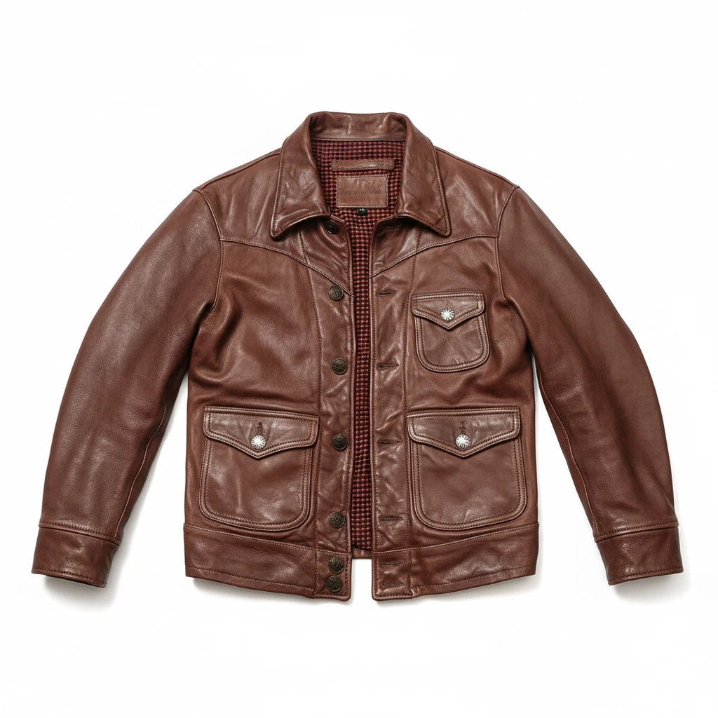 Genuine Natural Sheepskin Turn-Down Collar Single Breasted Coat Red Brown Spring Leather Jacket Men Retro Style Plus Size 4XL