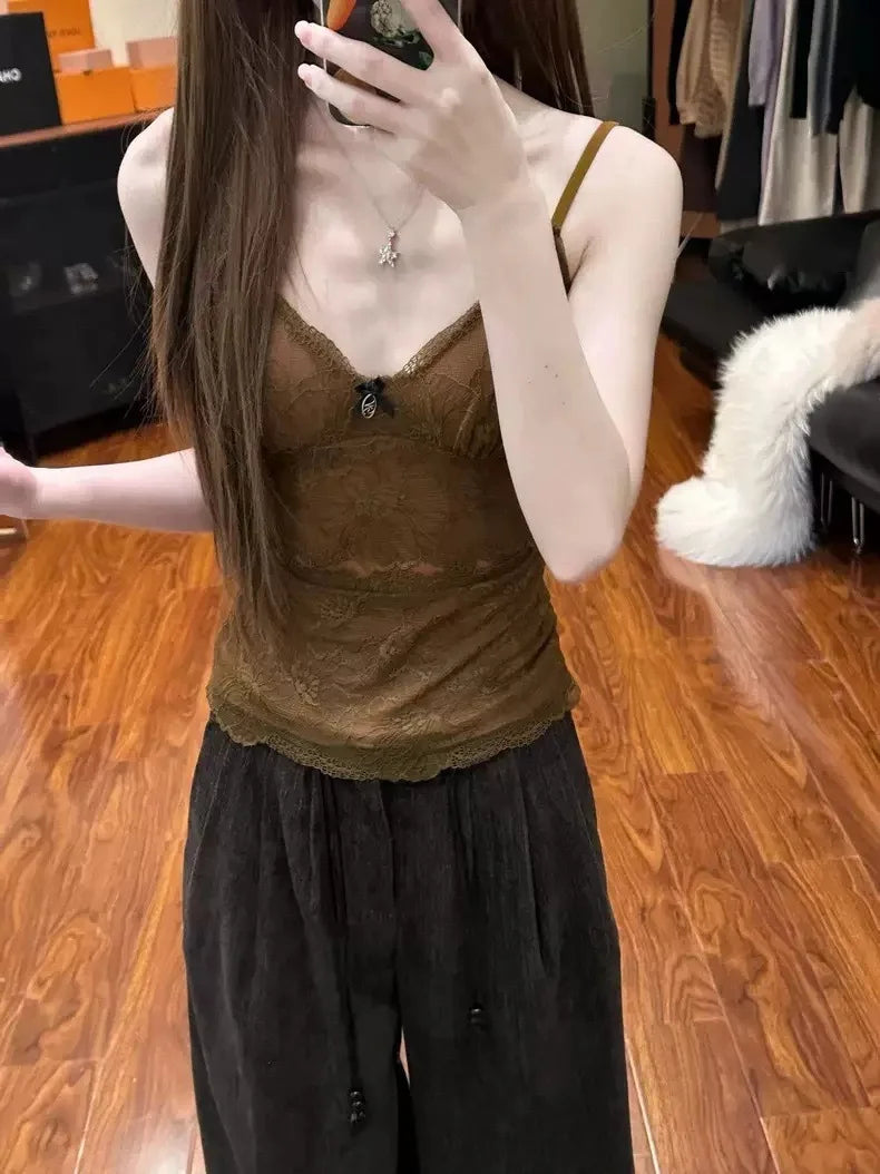Lace Camisole Tank Top Women's Inner Wear Slimming Sexy Cotton Blend Pure Color Spring Summer Autumn Winter Seasonal Use