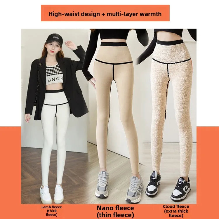 Cloud Velvet Thickened Yoga Pants Women's Autumn Winter Shark Skin Pants Tummy Control Butt Lifting Base Layer Pants plus Siz...