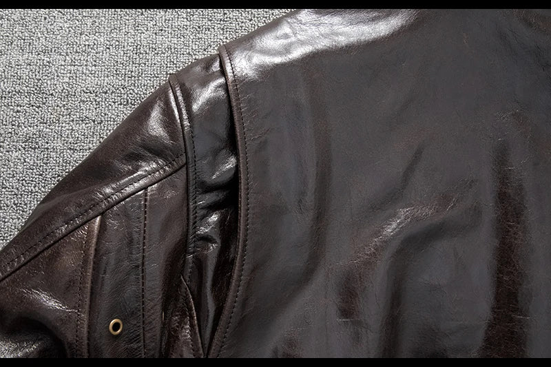 Men's Genuine Leather Military Flight Jacket | Real Leather Embroidered Patches G-1 Bomber Pilot High-Gloss Oil-Wax Brown