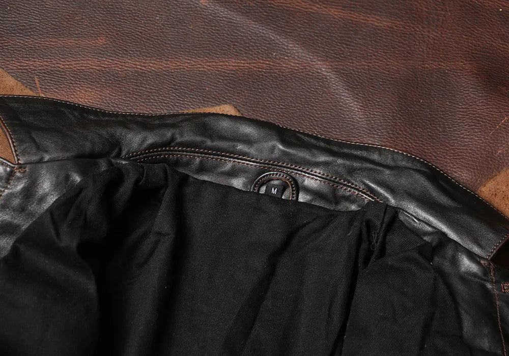 Black Autumn Leather Jacket Men Vintage Style Plus Size 5XL Genuine Natural Cowhide Turn-Down Collar Single Breasted Coat