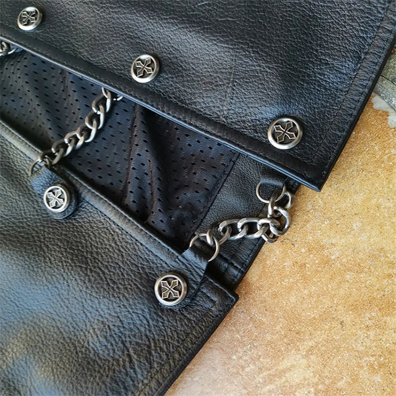 Black Spring Leather Vest Men Sports Style Plus Size 4XL Genuine Natural Cowhide Single Breasted Short Vest
