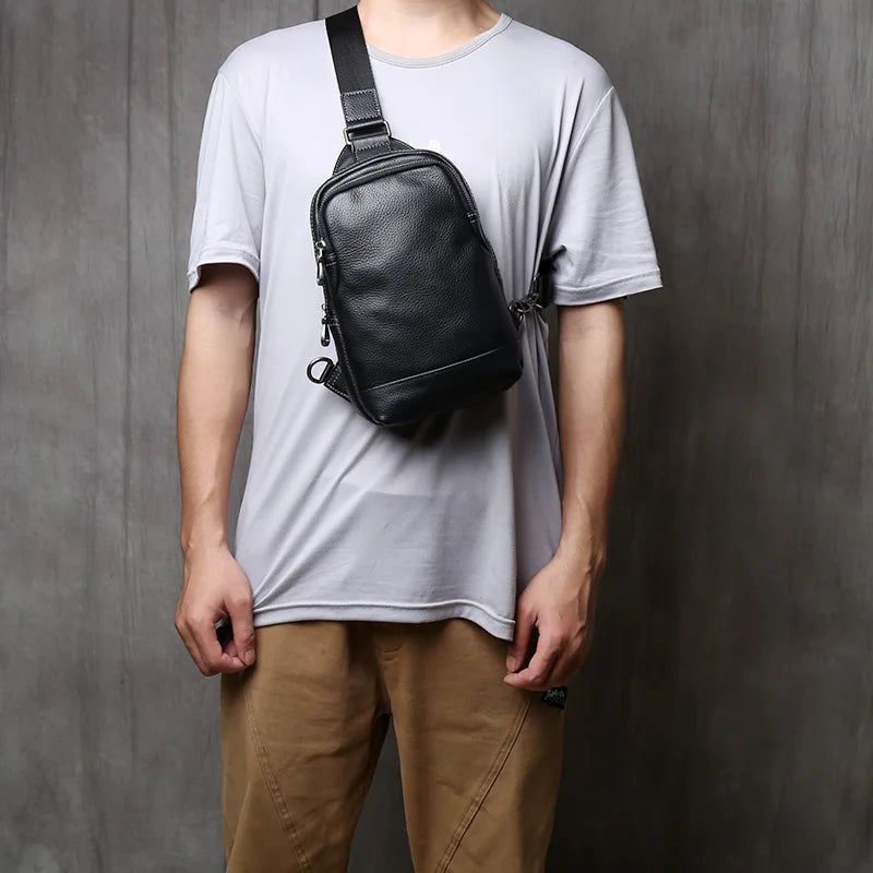 NZPJ Genuine Leather Men's Chest Bag Casual Crossbody Bag Top Layer Cowhide Men's Bag Trendy Tablet Computer Bag Trendy Backpack
