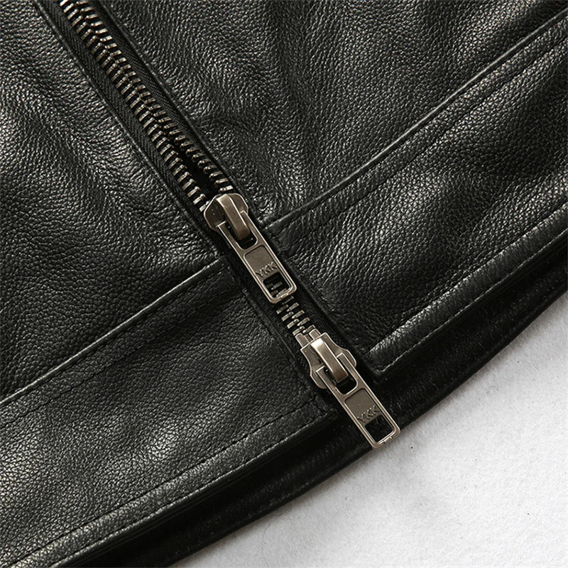 Red Brown Spring Leather Vest Men Retro Style Plus Size 4XL Genuine Natural Cowhide Stand Collar Motorcycle Sports Rivets Vest