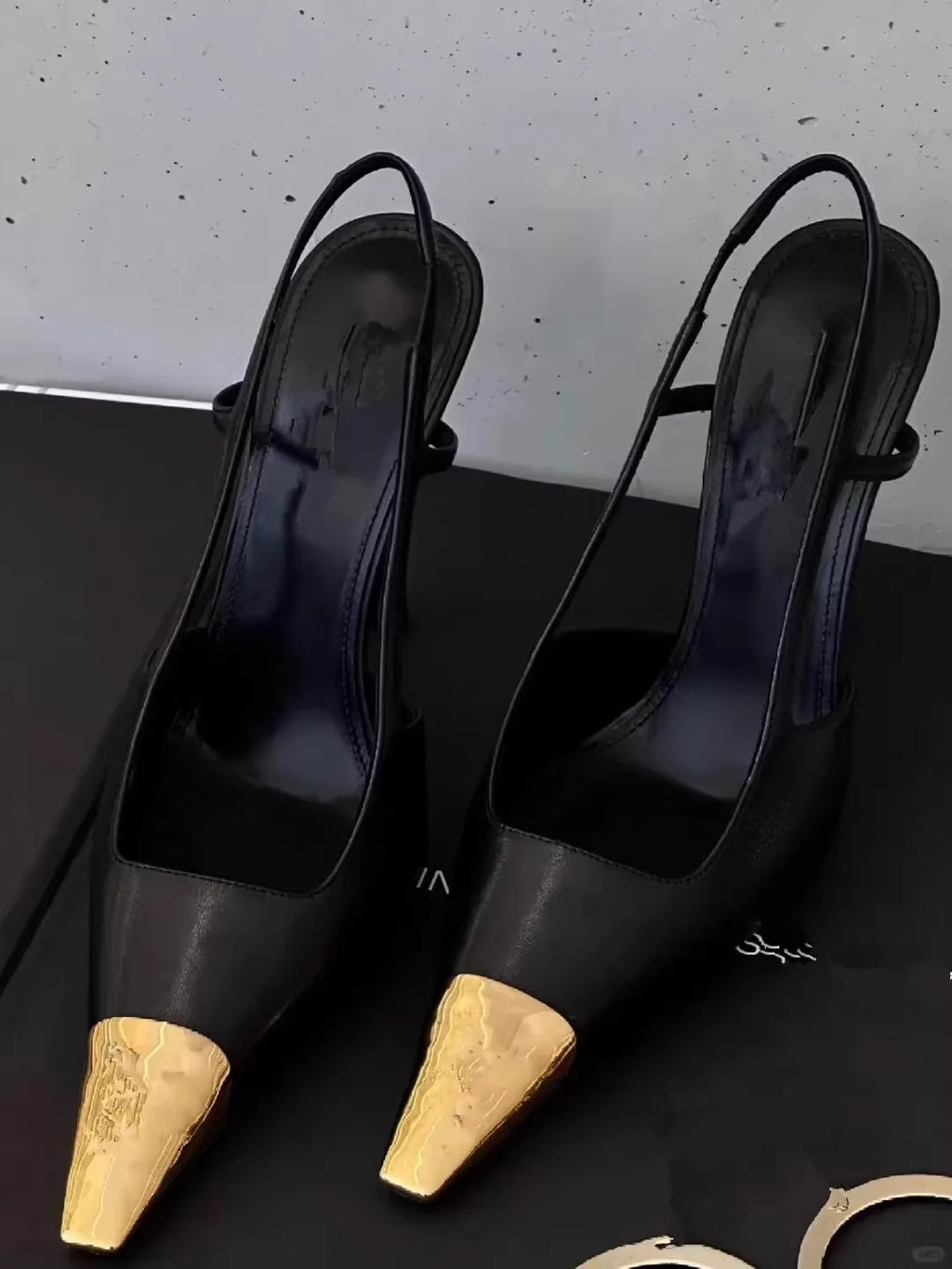 Metallic Square Toe High Heels Black Low Cut Single Shoes Versatile for Autumn Winter Season Sexy Style Fastest Shipping Avai...