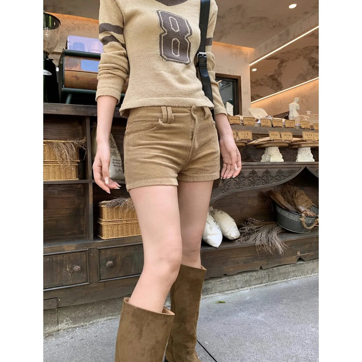 Slimming American Retro Corduroy Casual Pants Low Waist Bootcut Wide Leg Shorts for Women Autumn Winter New Style Casual Pants
