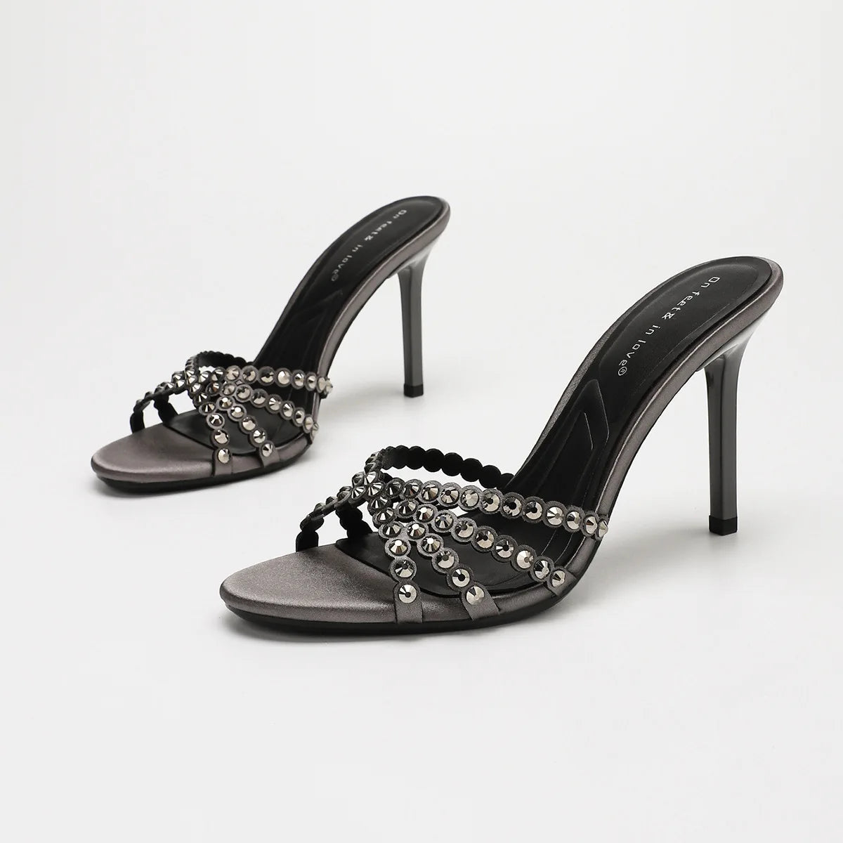 Fashionable Diamond Strap High Heels Sandals Women's Summer Party Shoes Fine Heel Versatile Elegant Ladies' Slip-On Slippers