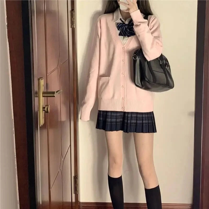 Women's Autumn/Winter Japanese Style Knitted Cardigan Sweater Preppy Style Long Sleeve Loose-Fit Top Layered Polo Collar