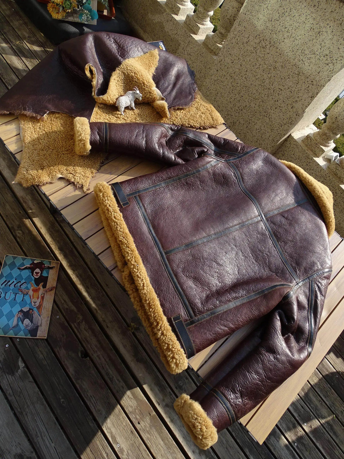 Purple Winter Shearling Jacket Men Military Style Plus Size 5XL Genuine Natural Thick Sheepskin Turn-Down Collar Flight Coat