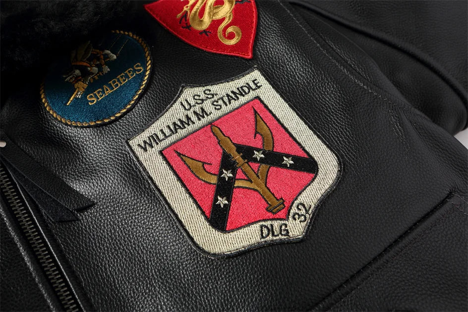 Dark Brown Pilot Leather Jacket Men Retro Style Genuine Natural Thick Cowhide Wool Collar Winter Military G1 Flight Coat