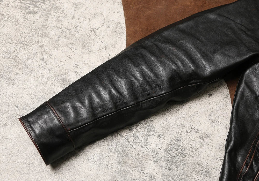 Black Autumn Leather Jacket Men Vintage Style Plus Size 5XL Genuine Natural Cowhide Turn-Down Collar Single Breasted Coat