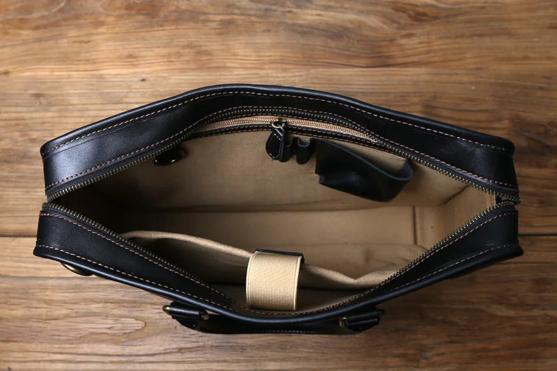 NZPJ Men's Briefcase Leather Handbag Retro Top Layer Cowhide Laptop Bag Crazy Horse Leather Shoulder Messenger Bag Luxury Bag