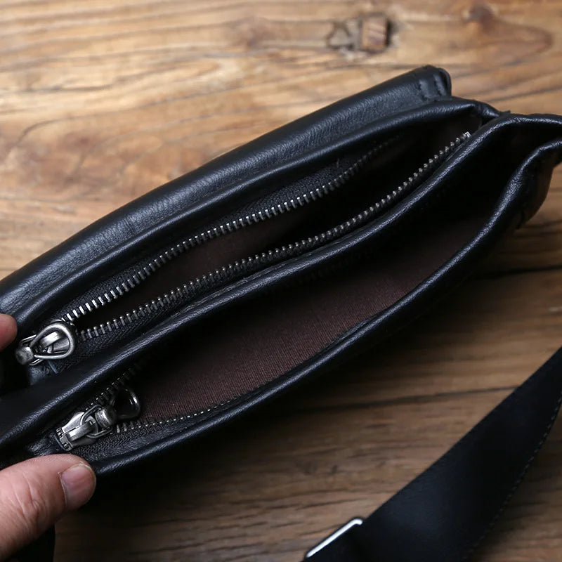 NZPJ Men's Genuine Leather Waist Bag First Layer Leather Casual Chest Bag Soft Leather One-shoulder Crossbody Bag Man Belt Pouch