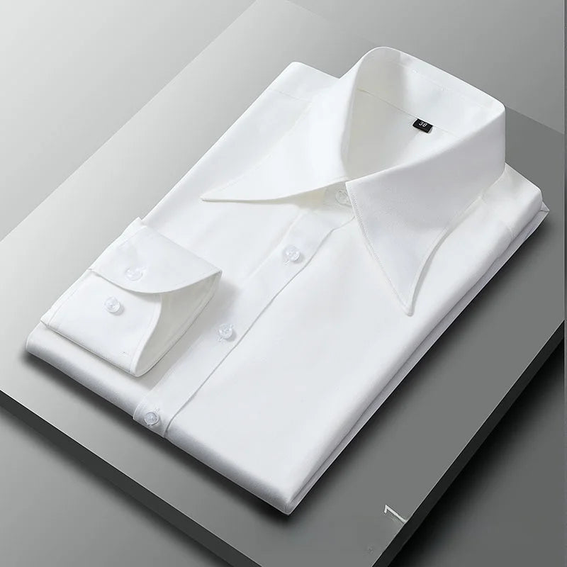 Men's Long Sleeve Business Shirt Fall Fashion French Style Big Collar Slim Fit Empire Collar Iron Free Breathable Machine Was...