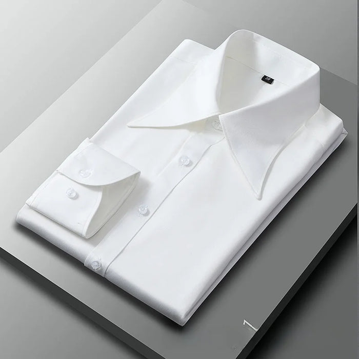 Men's Long Sleeve Business Shirt Fall Fashion French Style Big Collar Slim Fit Empire Collar Iron Free Breathable Machine Was...