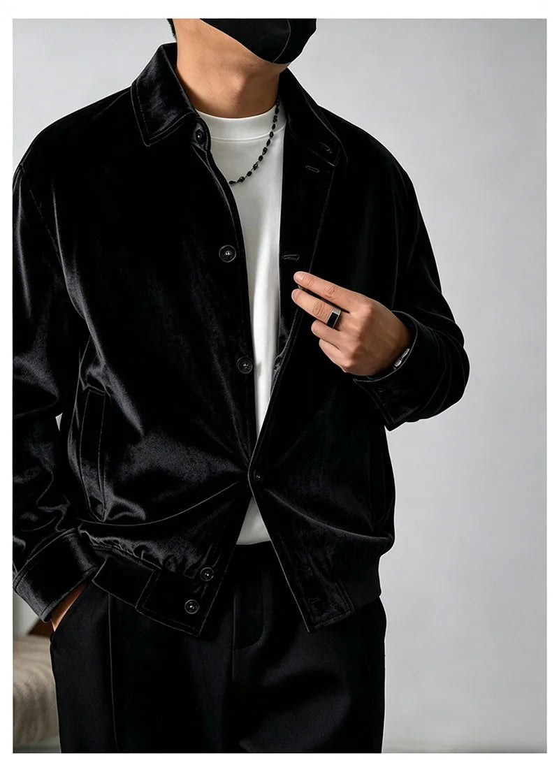 Natural Silk Velvet Men's Jacket - Long-sleeved Collar Formal Coat - Loose, Comfortable, Soft, Smooth, Casual Shirt