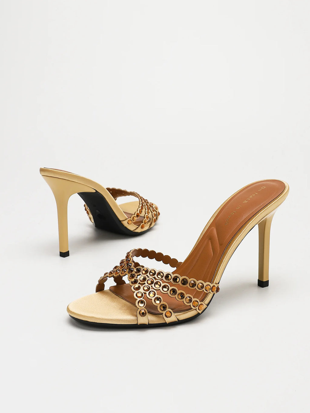 Fashionable Diamond Strap High Heels Sandals Women's Summer Party Shoes Fine Heel Versatile Elegant Ladies' Slip-On Slippers