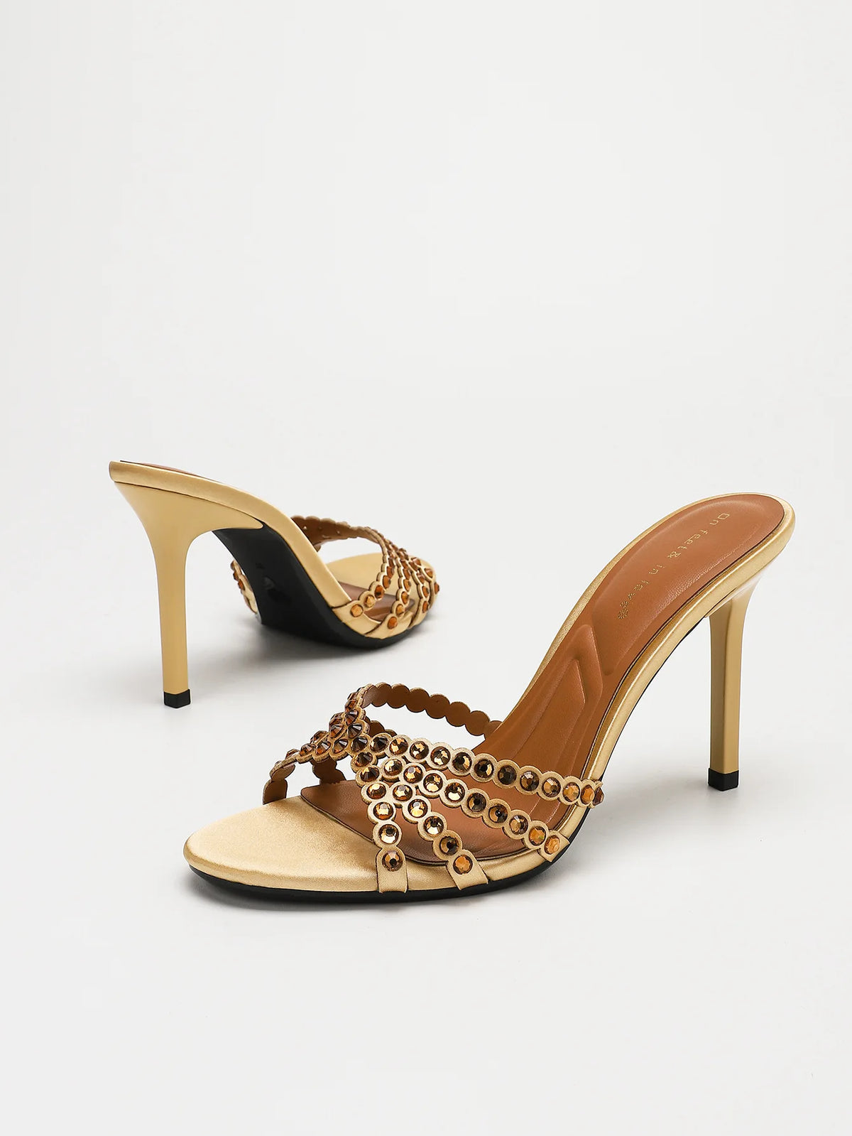 Fashionable Diamond Strap High Heels Sandals Women's Summer Party Shoes Fine Heel Versatile Elegant Ladies' Slip-On Slippers