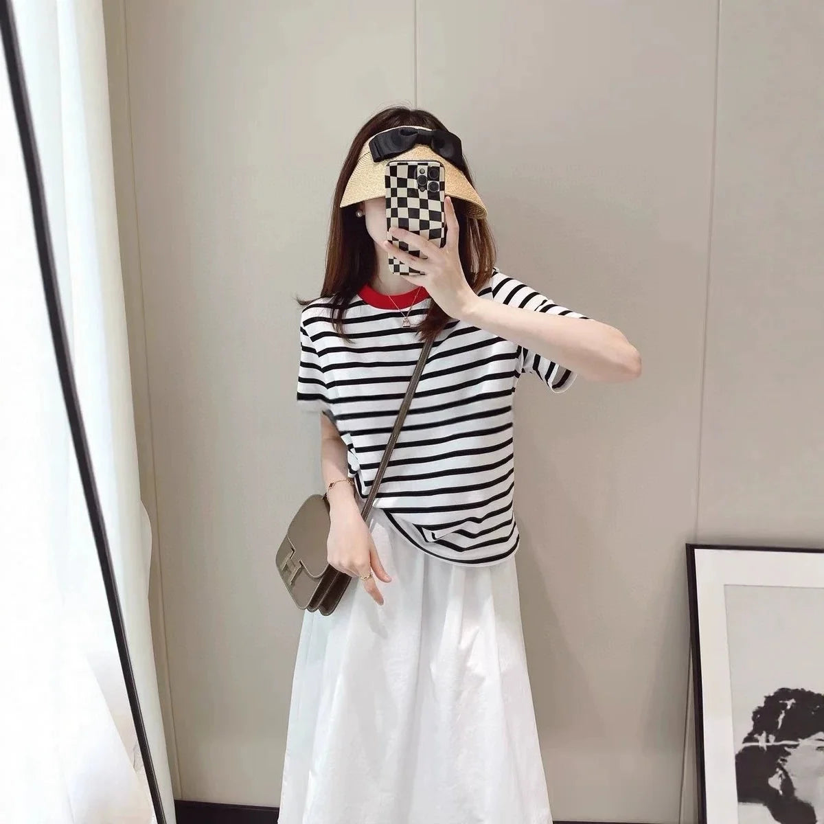 Classic round Neck T-Shirt Standard Fit Red Stripes New Summer 2026 Cotton Comfortable Loose Style Commute Fashion
