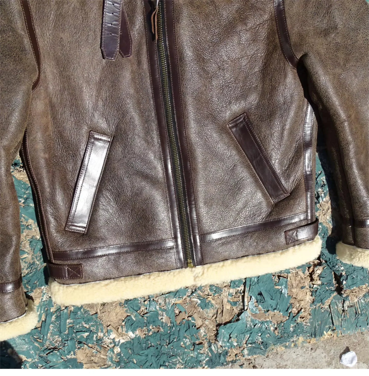 Dark Brown Winter Shearling Jacket Men Retro Style Plus Size 5XL Genuine Natural Thick Sheepskin B6 Bomber Flight Coat