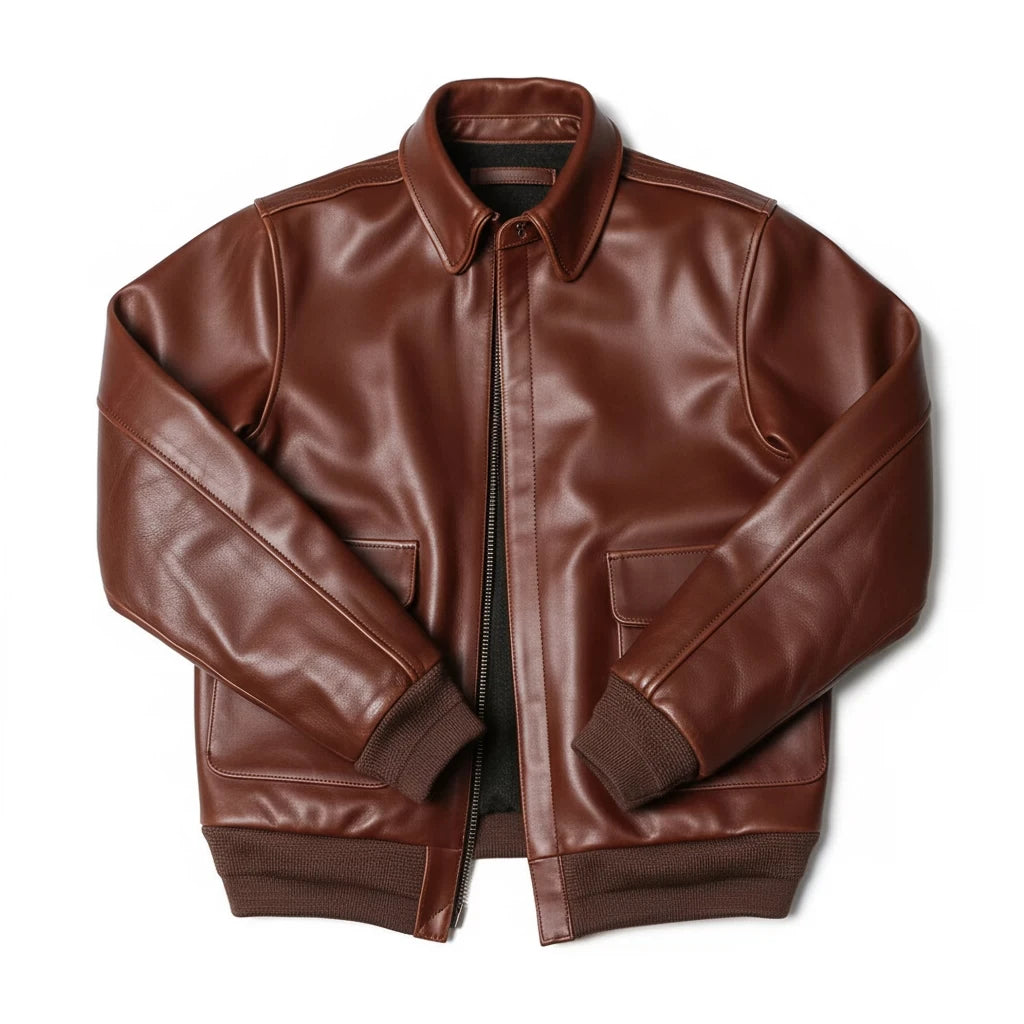 Brown Winter Leather Jacket Men Military Style Plus Size 5XL Genuine Natural Cowhide Turn-Down Collar Retro A2 Flight Coat