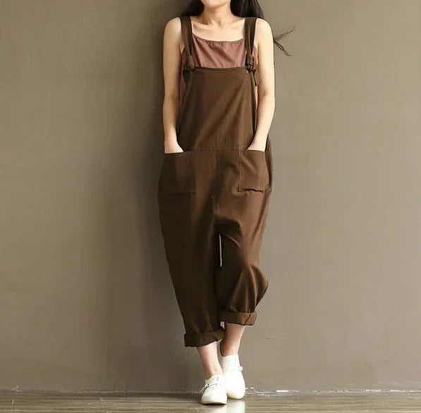 Artistic Vintage Deep Blues Cotton Strap Casual Trousers Women's 1701 European American Style