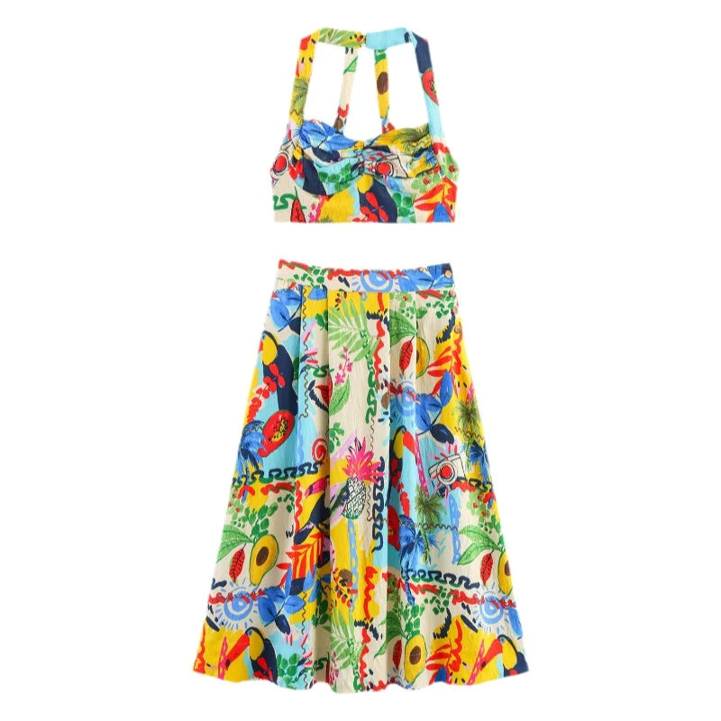 Fashionable Casual Tropical Print Cloak Style Midi Skirt Spring Summer New Arrival Women's Clothing Cotton Polyester Blend