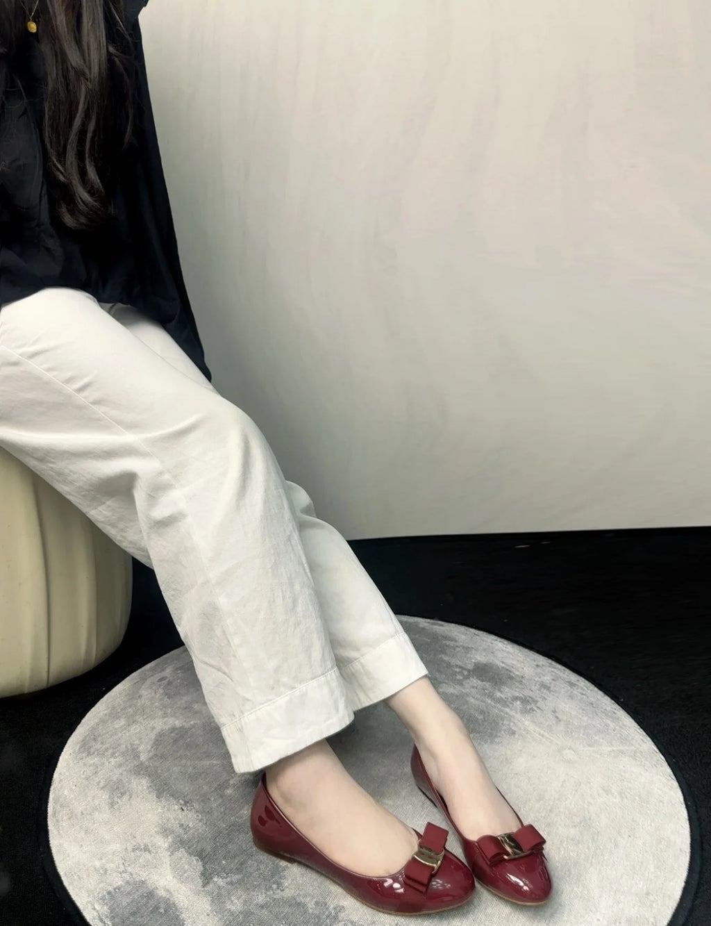 Comfortable round Toe High Version Spring New Style Red Shoes with Bow Tie Flat Heel Velvet Women Casual Shoes Ballet Flat