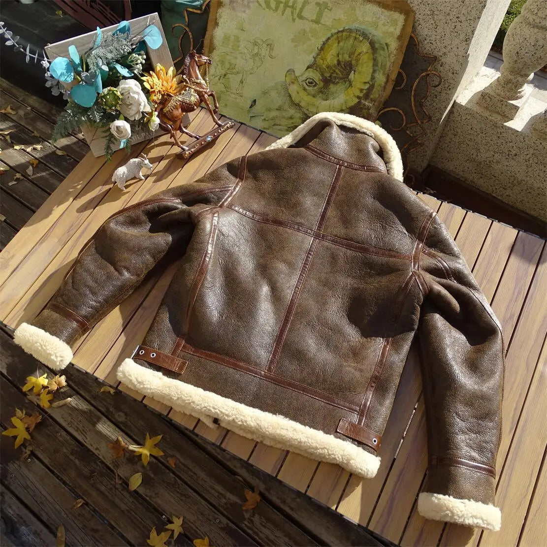 Dark Brown Winter Shearling Jacket Men Retro Style Plus Size 4XL Genuine Natural Thick Sheepskin Turn-Down Collar Flight Coat