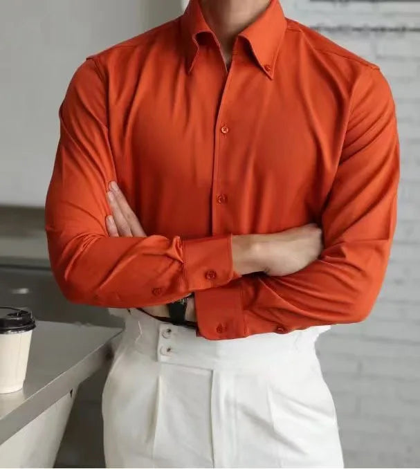 Men's Long Sleeve Business Shirt Fall Fashion French Style Big Collar Slim Fit Empire Collar Iron Free Breathable Machine Was...