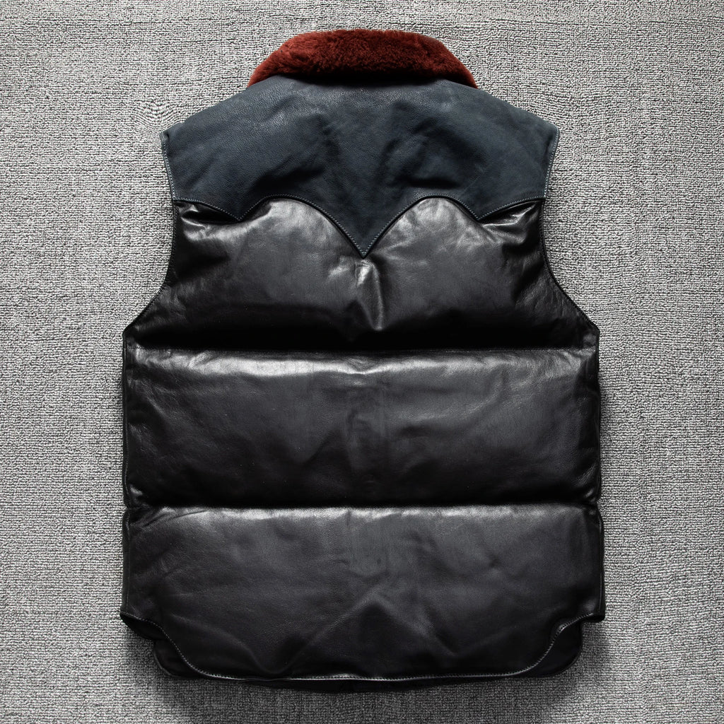Black Blue Winter Vest Men Retro Style Plus Size 5XL Genuine Natural Sheepskin Wool Collar Single Breasted Spliced Down Vest