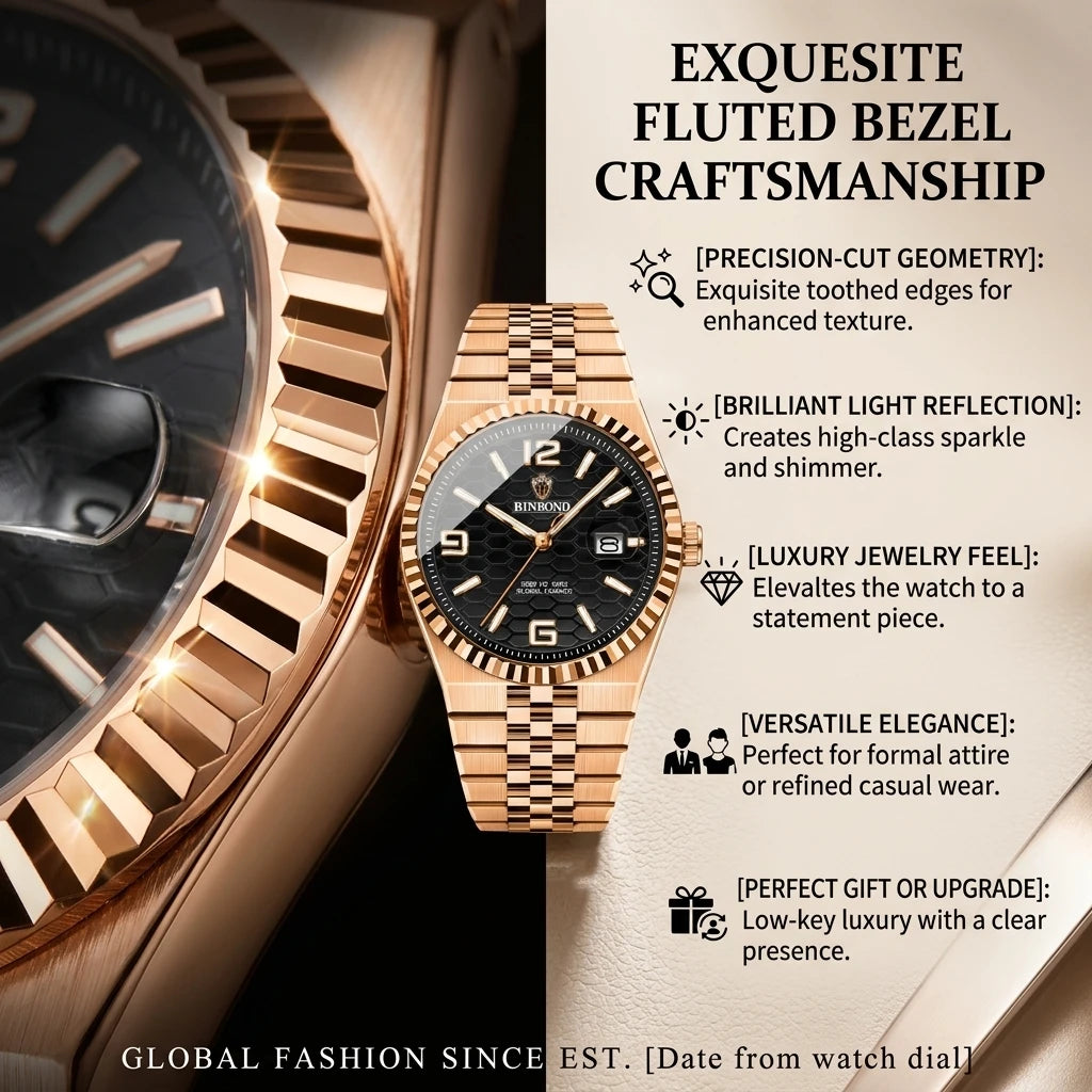 4pcs Men's Rose Gold & Black Metal Strap Luxury Honeycomb Dial Fluted Bezel Sunglasses & Perfume Quartz Watch Gift Set Birthday