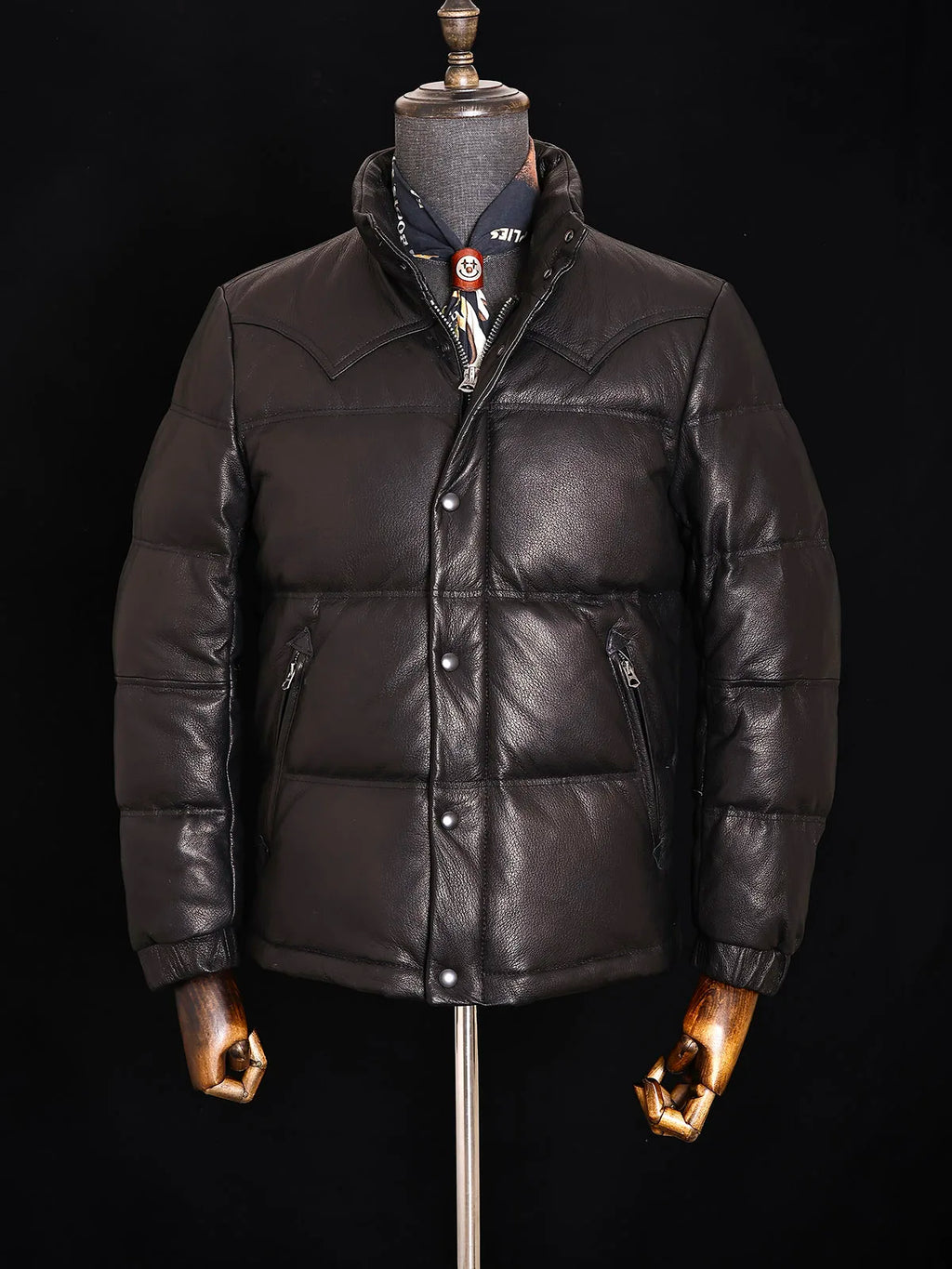 Black Winter Leather Jacket Men Retro Style Plus Size 5XL Genuine Natural Sheepskin Stand Collar Thick Warm Down Coat