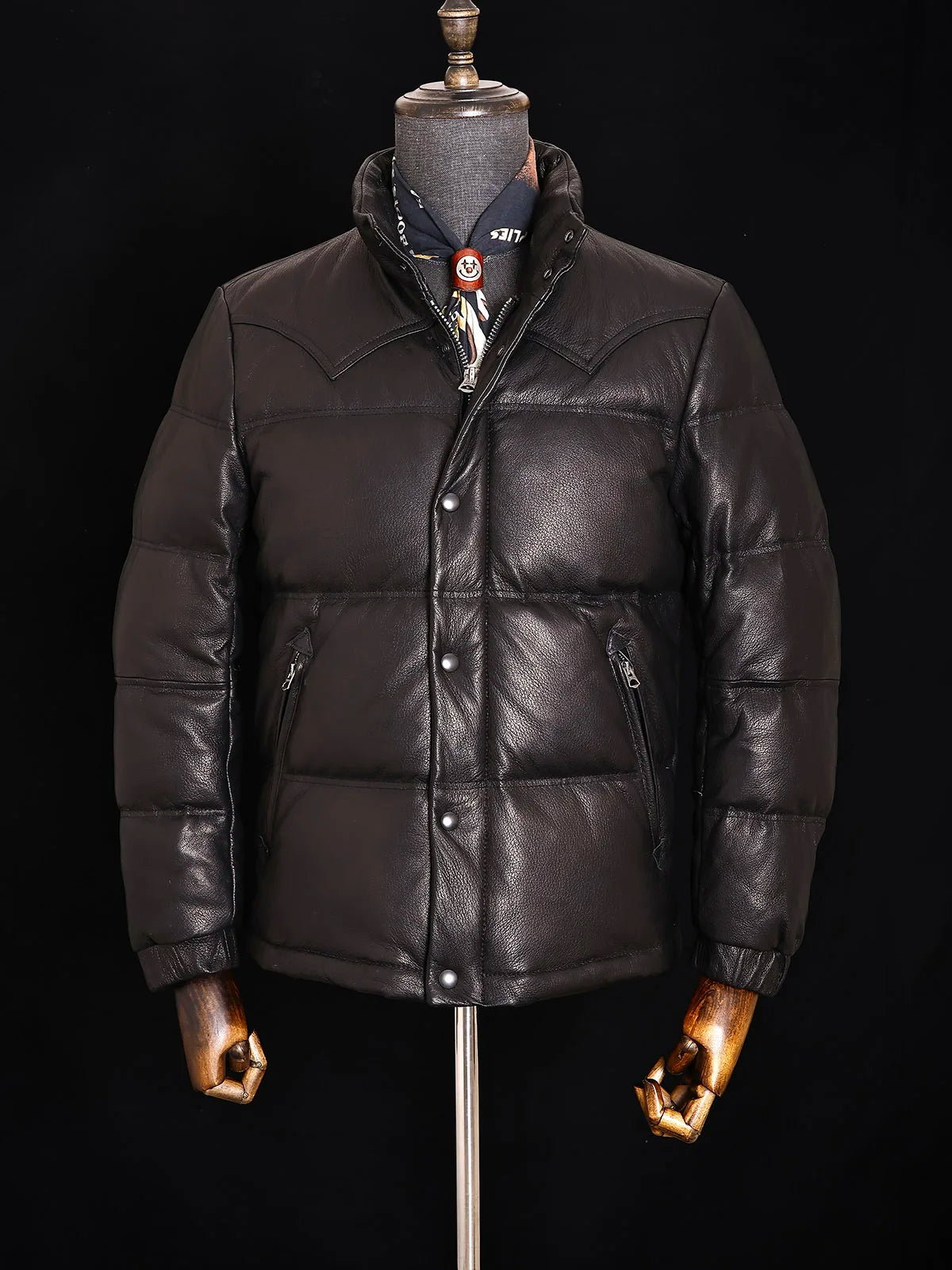 Black Winter Leather Jacket Men Retro Style Plus Size 5XL Genuine Natural Sheepskin Stand Collar Thick Warm Down Coat