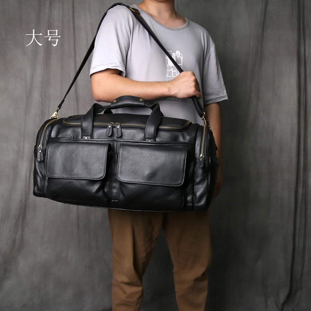 Retro Men's Hand Luggage Bag Leather Travel Bag Top Layer Cowhide Large Capacity One Shoulder Messenger Bag Casual Laptop NZPJ