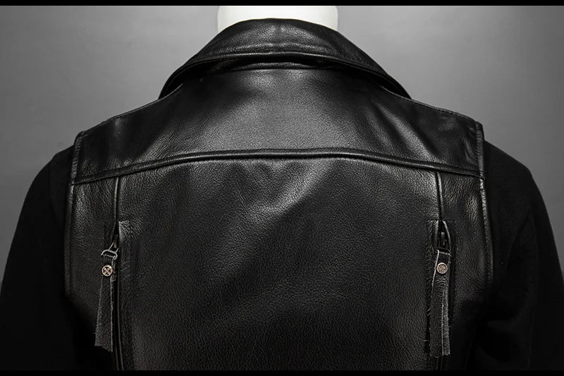 Men Red Brown Leather Biker Vest Vintage Distressed Asymmetrical Zip Sleeveless Jacket Punk Rock Studded Multi-Pocket Waistcoat