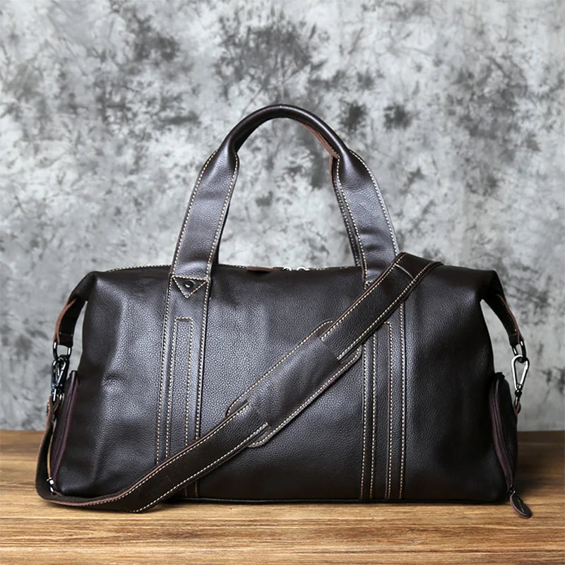 NZPJ Vintage Leather Men Travel Bag Natural Cowhide Handbag Casual Shoulder Messenger Computer  Bag Large Capacity Luggage Bag