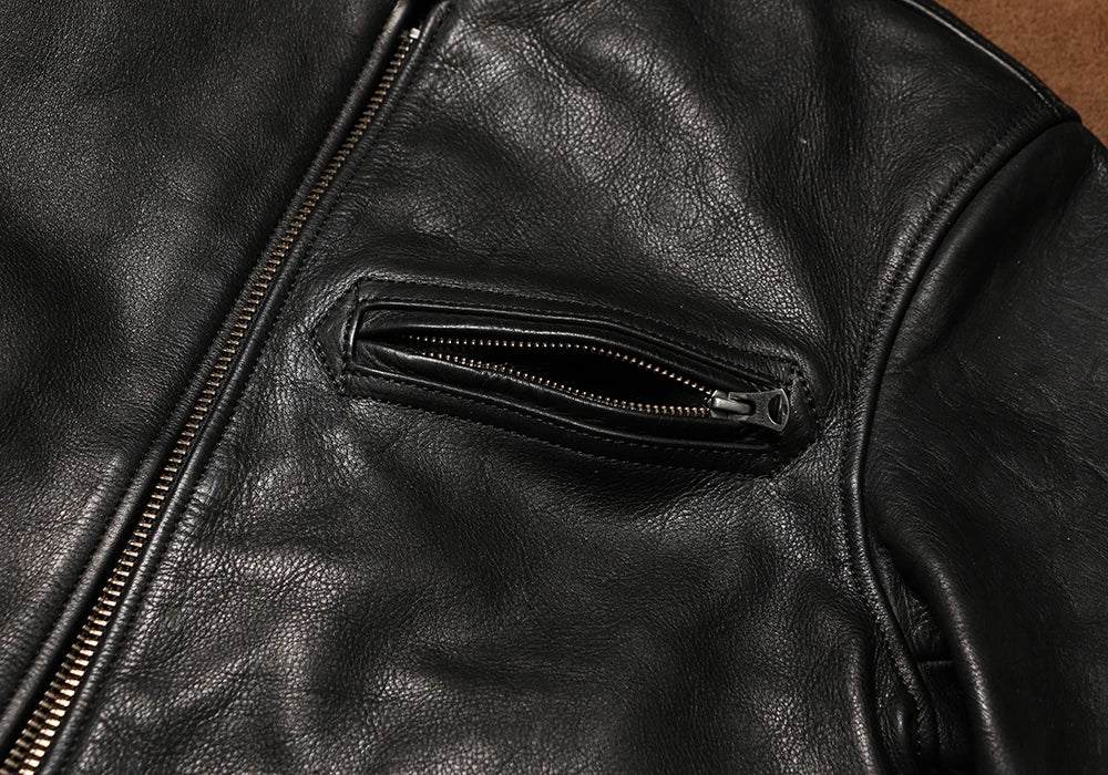 Black Winter Leather Jacket Men Sports Style Plus Size 4XL Genuine Natural Thick Cowhide Stand Collar Slim Fit Leather Coat